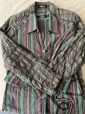 Vintage Eric Alexandre 2-Piece Mixed Print Blouse & Jacket Set - Stripe & Plaid